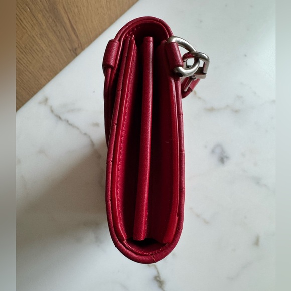 LOUIS VUITTON New Wave Long Wallet Rouge Red Calfskin Silver LV Wrist Strap MIE - Picture 5 of 13